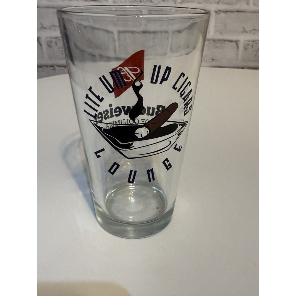Vintage Budweiser Pint Glass‎ Lite 'Um Up Cigars Brewery Promo 16oz